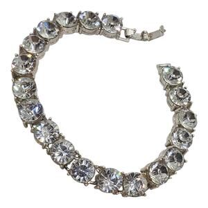 Vintage BIG Rhinestone Tennis Bracelet Chunky 1970s Prisms Sparkle Big